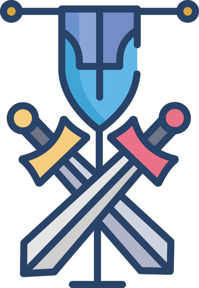 Sword and flag linear color illustration vector
