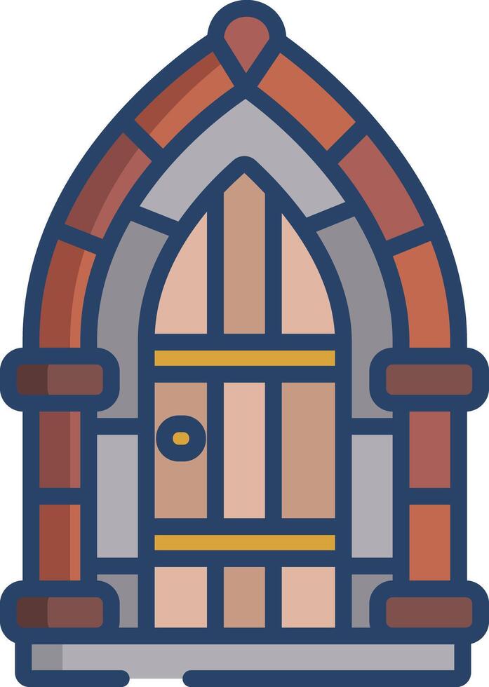 Castle door round linear color illustration vector