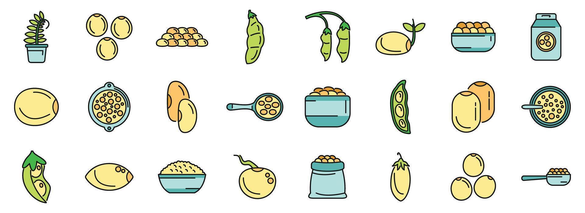 Lentil icons set color line vector