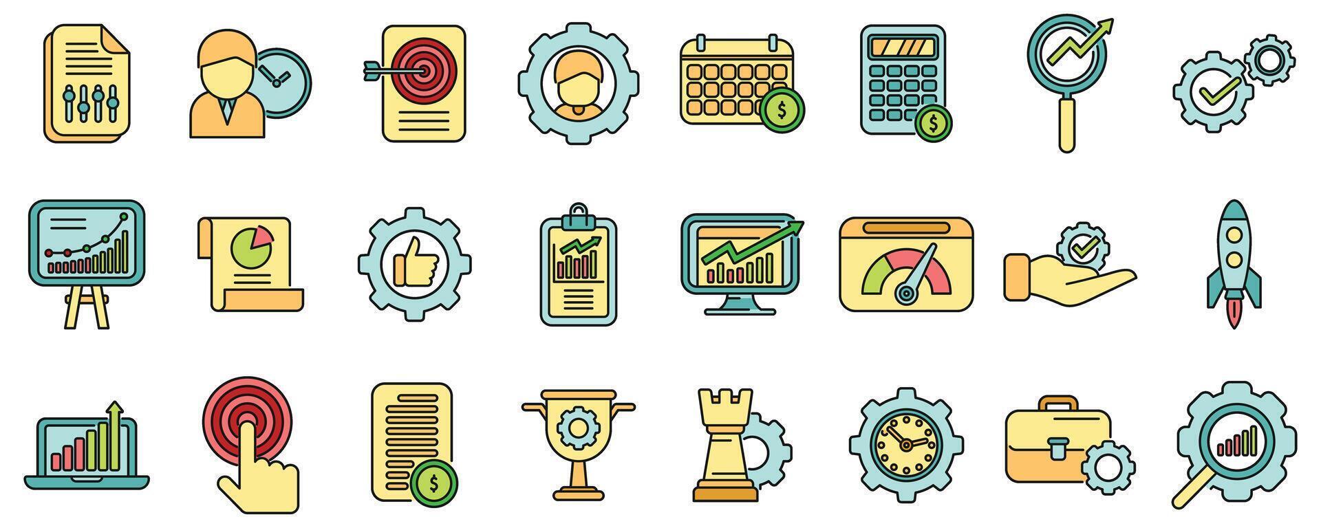 Performance management icons set color line vector