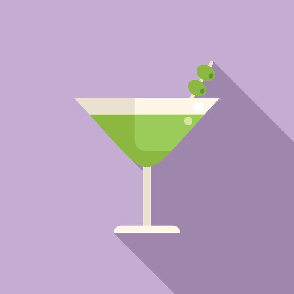 Green cocktail with olives on skewer vector