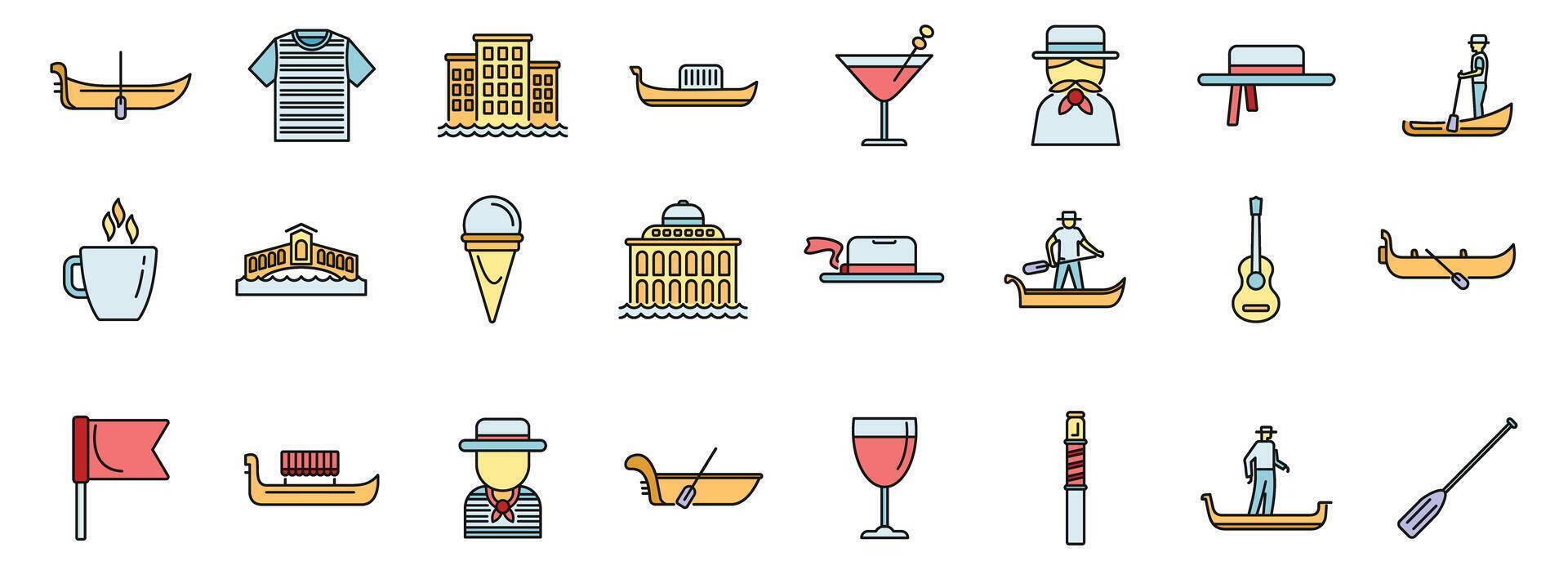 Gondolier icons set color line vector