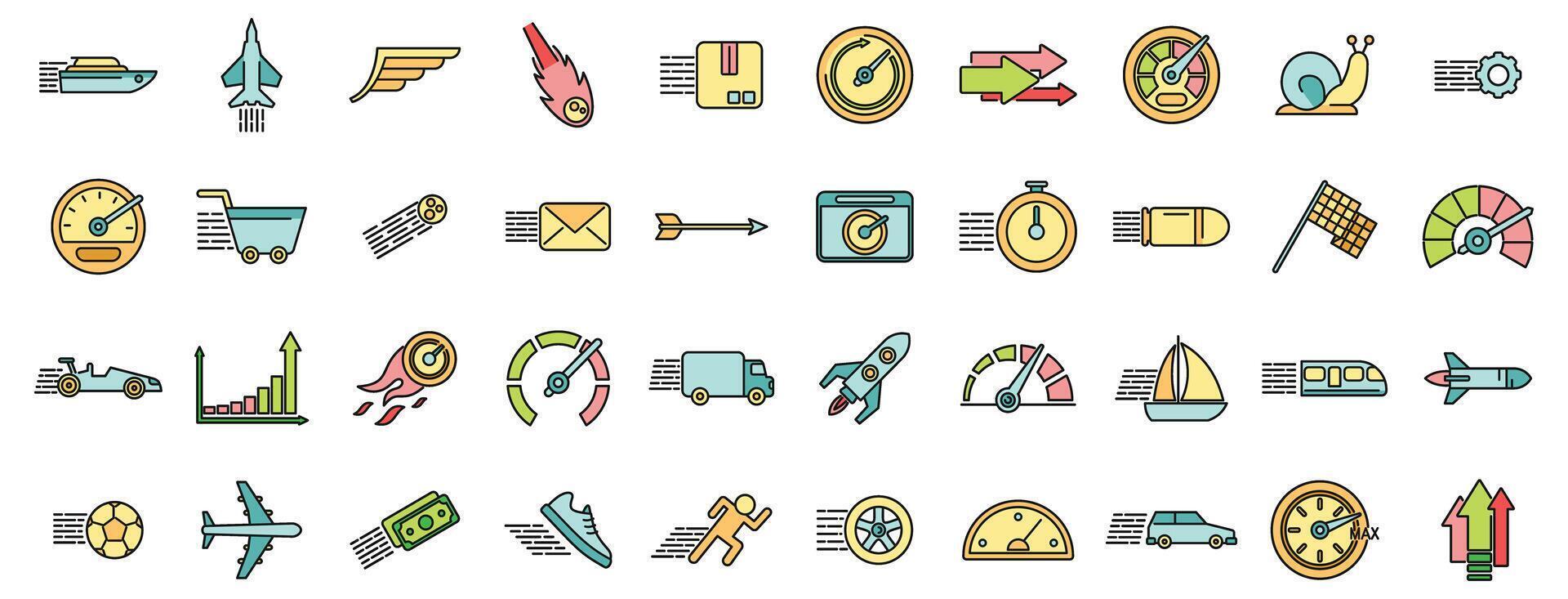 Velocity icons set color line vector