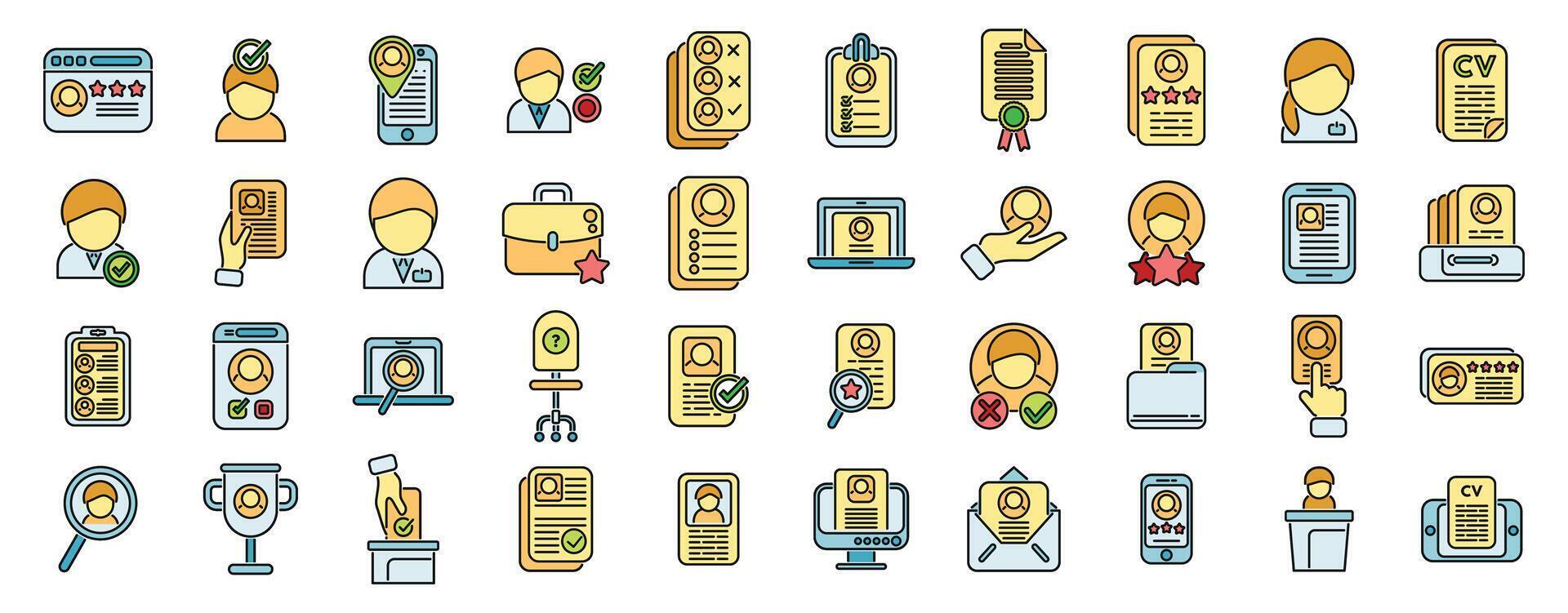 Candidate icons set color line vector