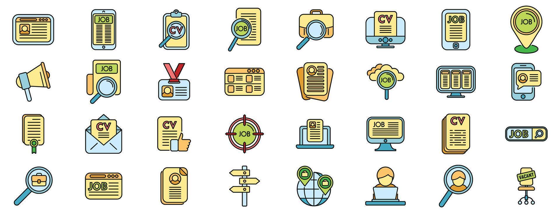 Seeking job icons set color line vector