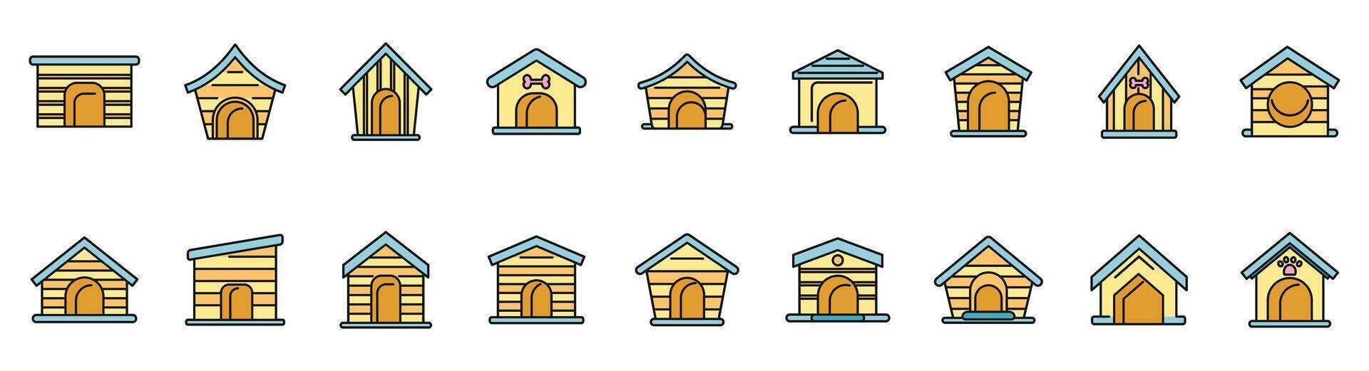 Dog kennel icons set color line vector