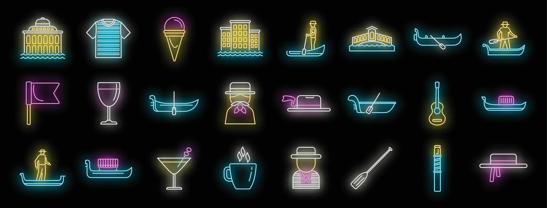Gondolier icons set neon vector