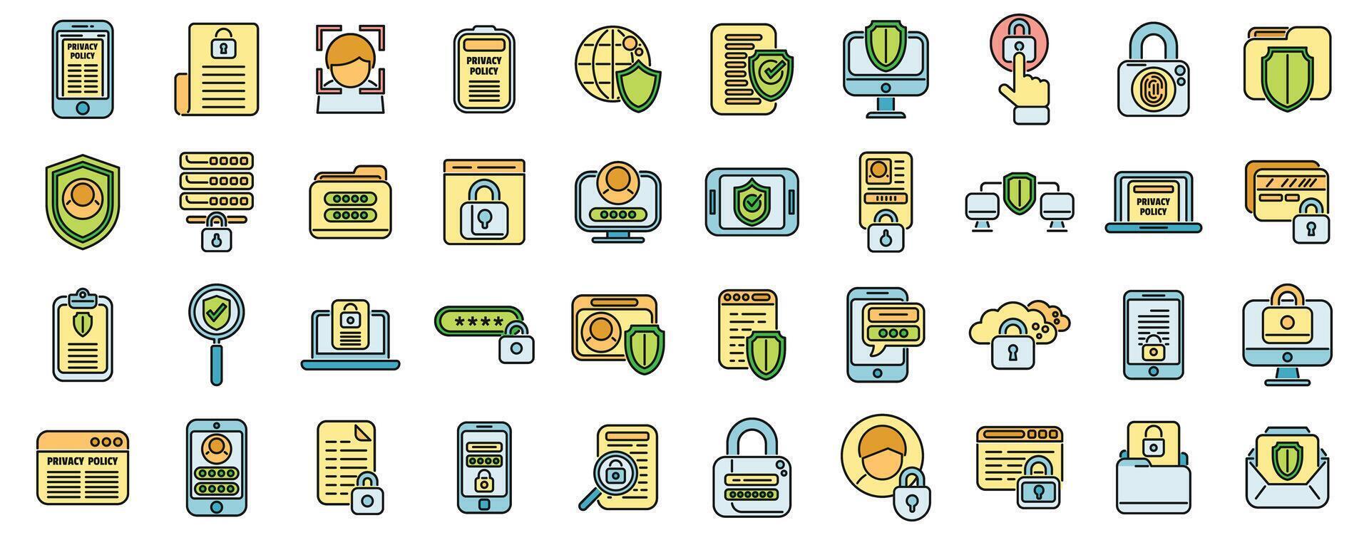 Privacy Policy icons set color line vector
