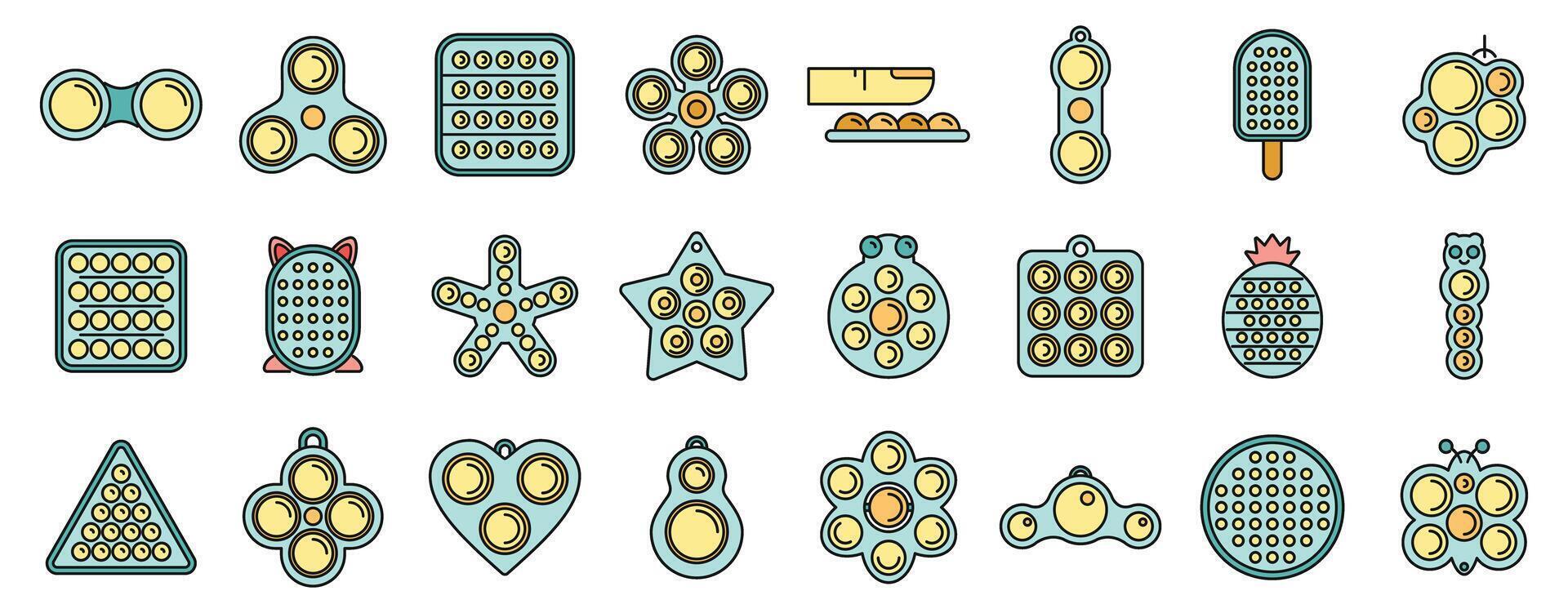 Antistress toy icons set color line vector