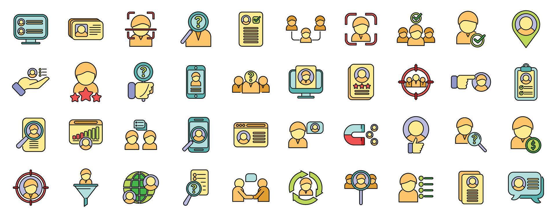 Know your client icons set color line vector