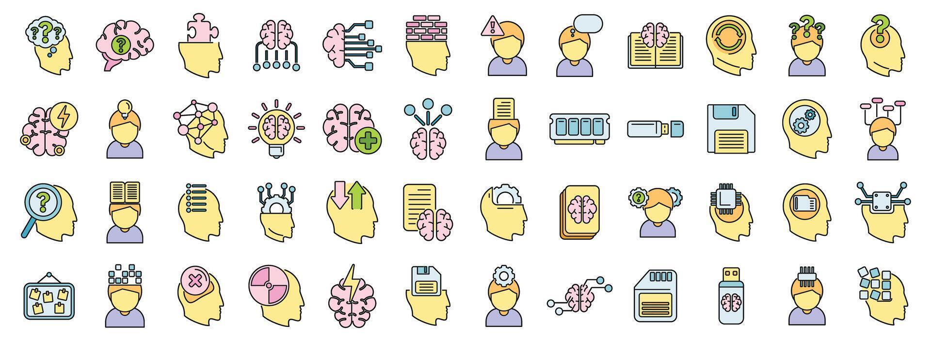 Memory icons set color line vector