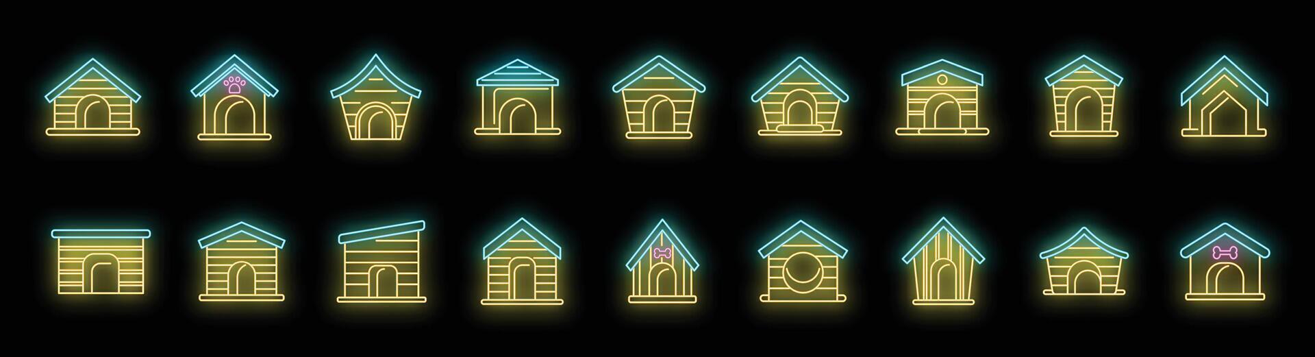 Dog kennel icons set neon vector