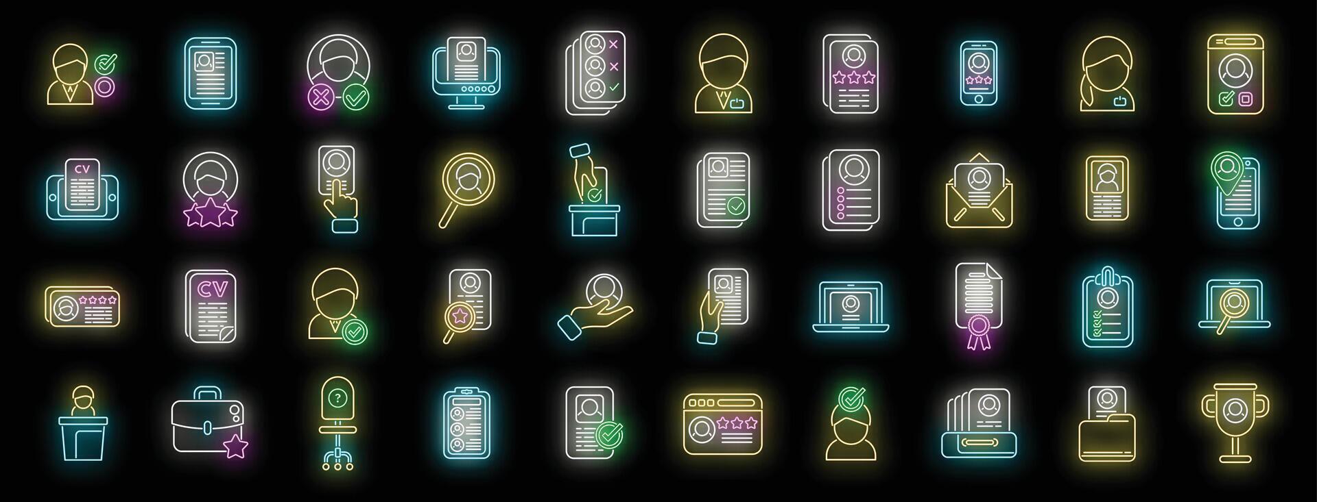 Candidate icons set neon vector
