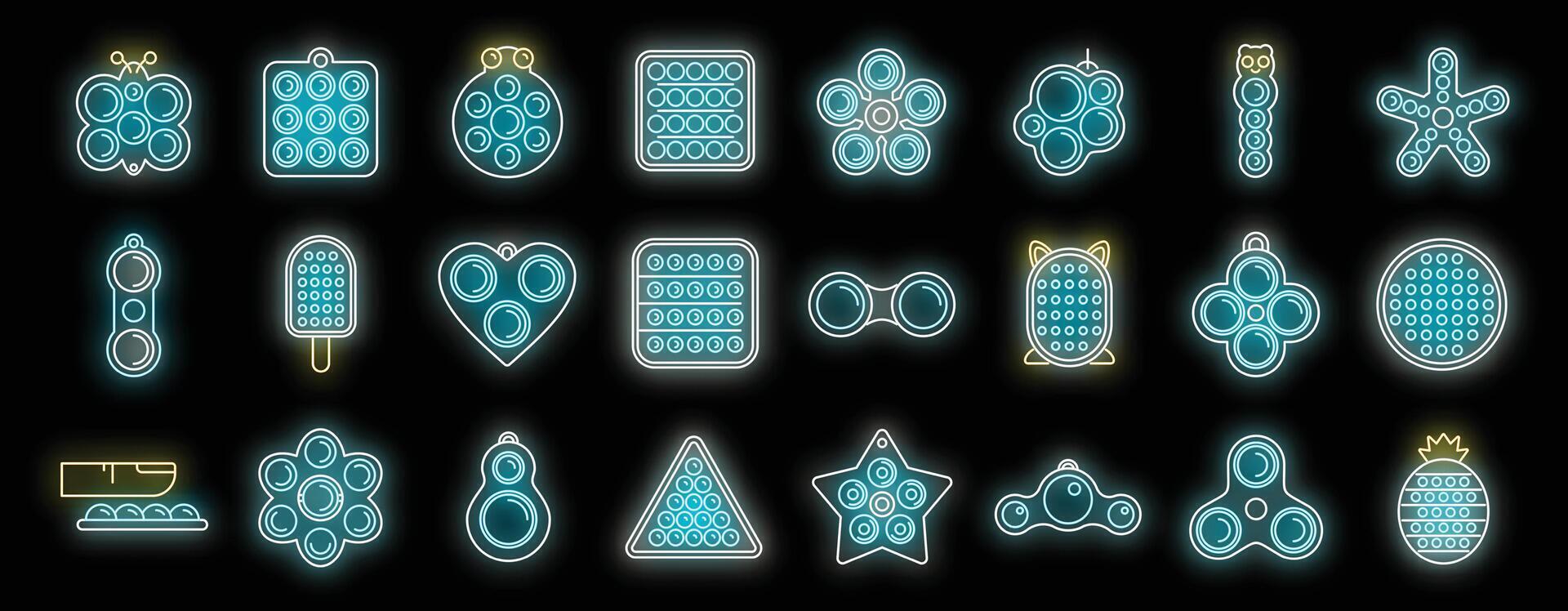 Antistress toy icons set neon vector