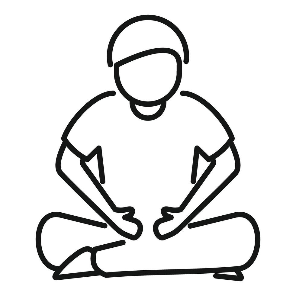 Minimalistic black line drawing of a person in a meditative pose, isolated on white vector