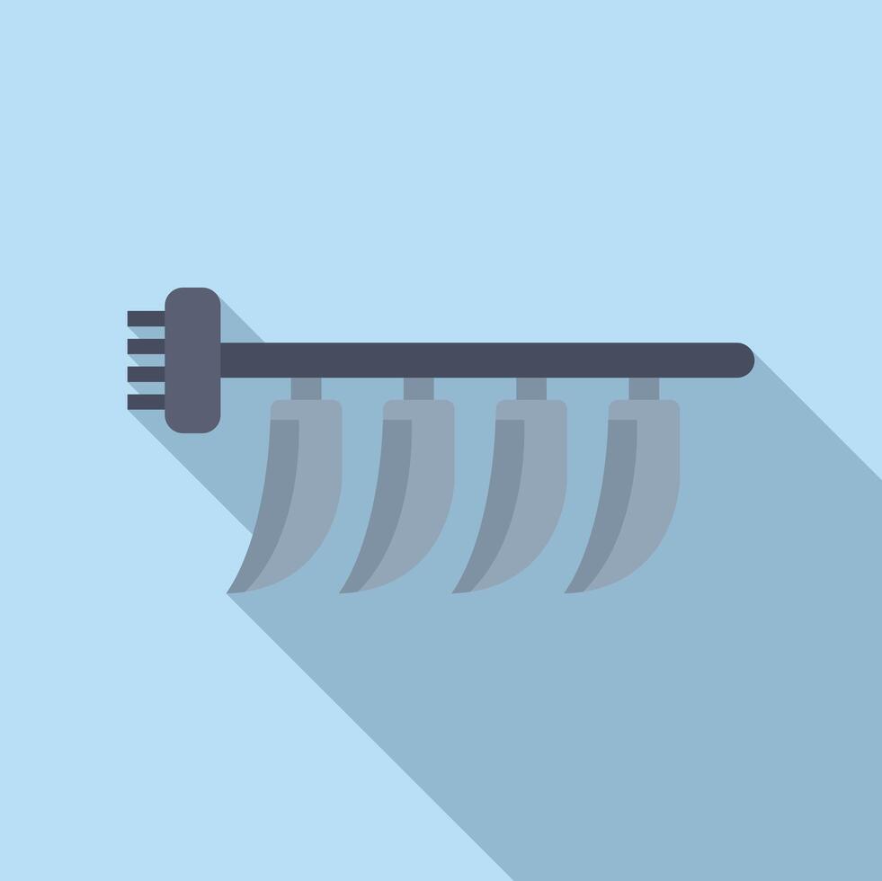 Modern flat design of a garden rake with shadow on a blue background vector