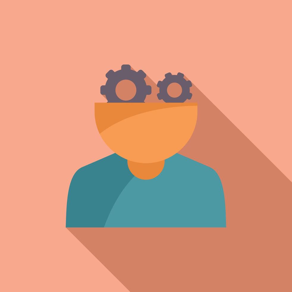 Flat design of a person with gears for brains symbolizing creativity and mental process vector