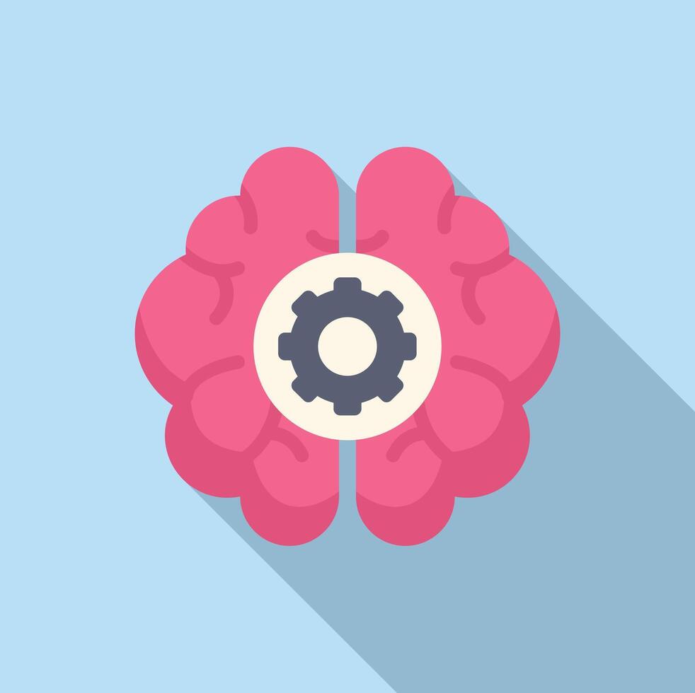 Flat design of a brain with a cogwheel, symbolizing brainstorming and mental processing vector