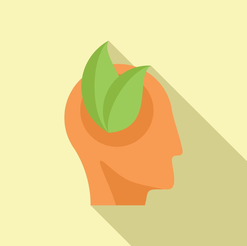 Flat design of a human head silhouette with green leaves symbolizing sustainable thinking vector
