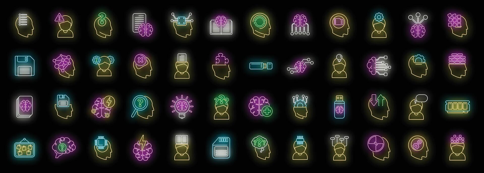 Memory icons set neon vector