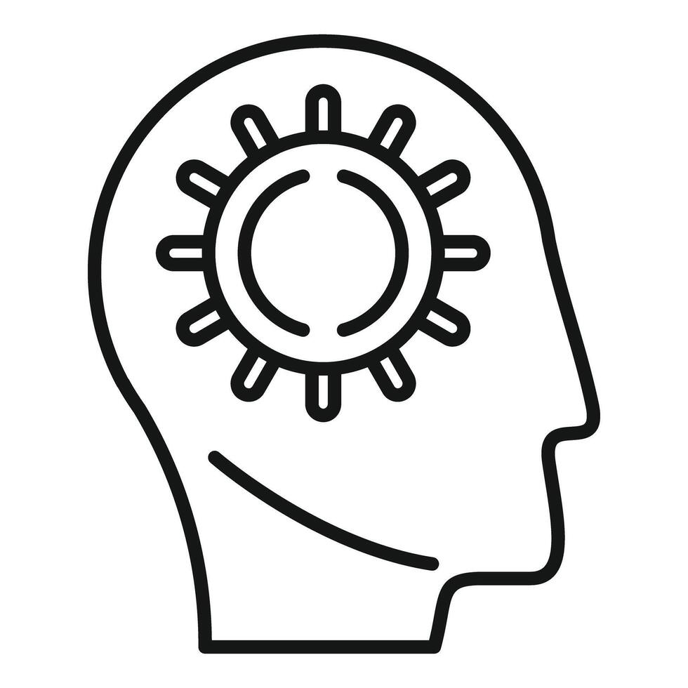 Linear graphic of a human head silhouette with a gear cog symbolizing creativity and innovation vector