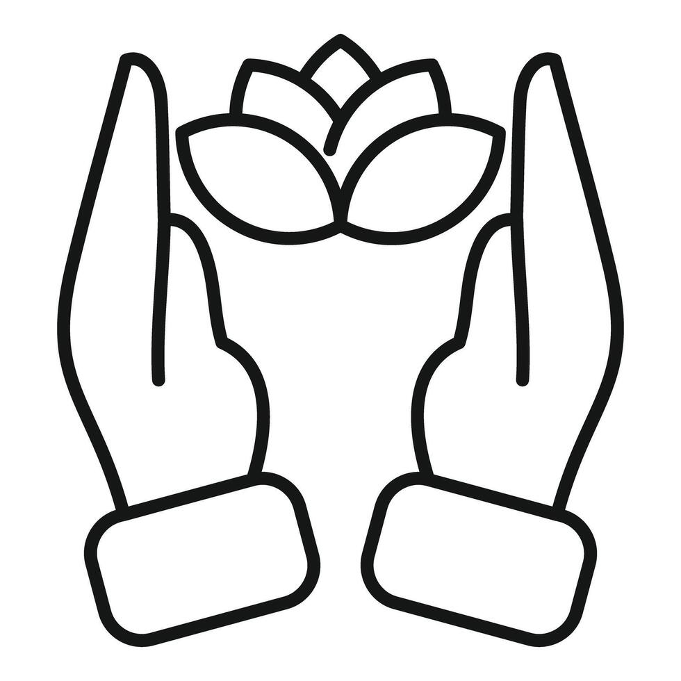 Lotus flower in hands line icon vector