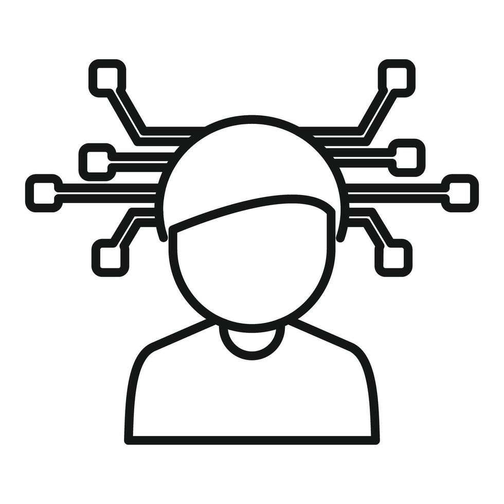 Black and white line art of a humanoid figure with neural network connections symbolizing ai vector