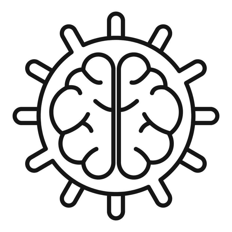 Black and white icon illustrating a brain in the form of a cogwheel, symbolizing mental work and intellect vector