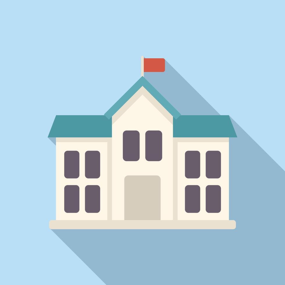 Cartoon school building icon with long shadow vector