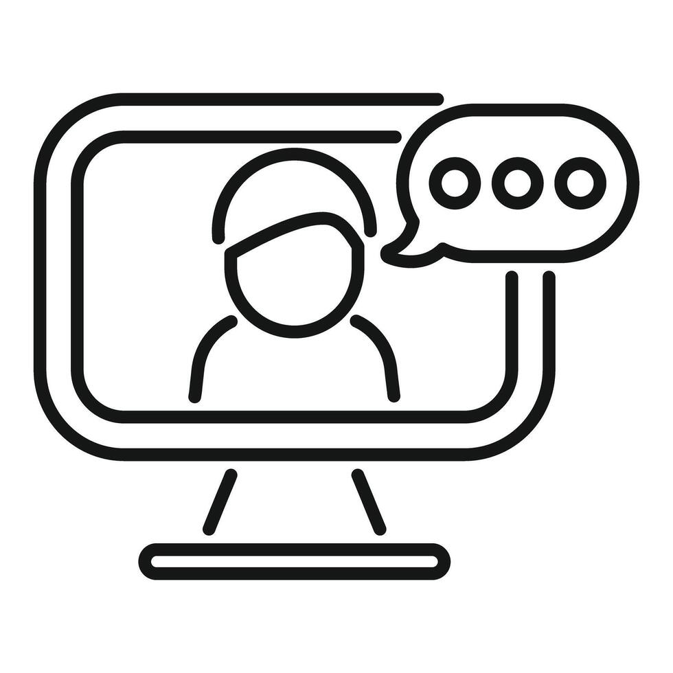 Line art icon depicting person with headset for virtual assistance vector