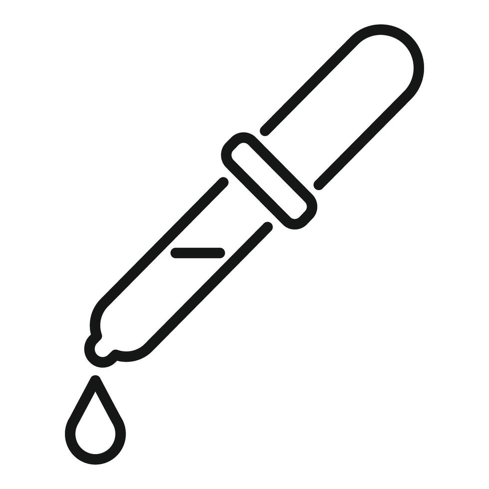 Simple line drawing of a dropper pipette with a single drop at its tip vector
