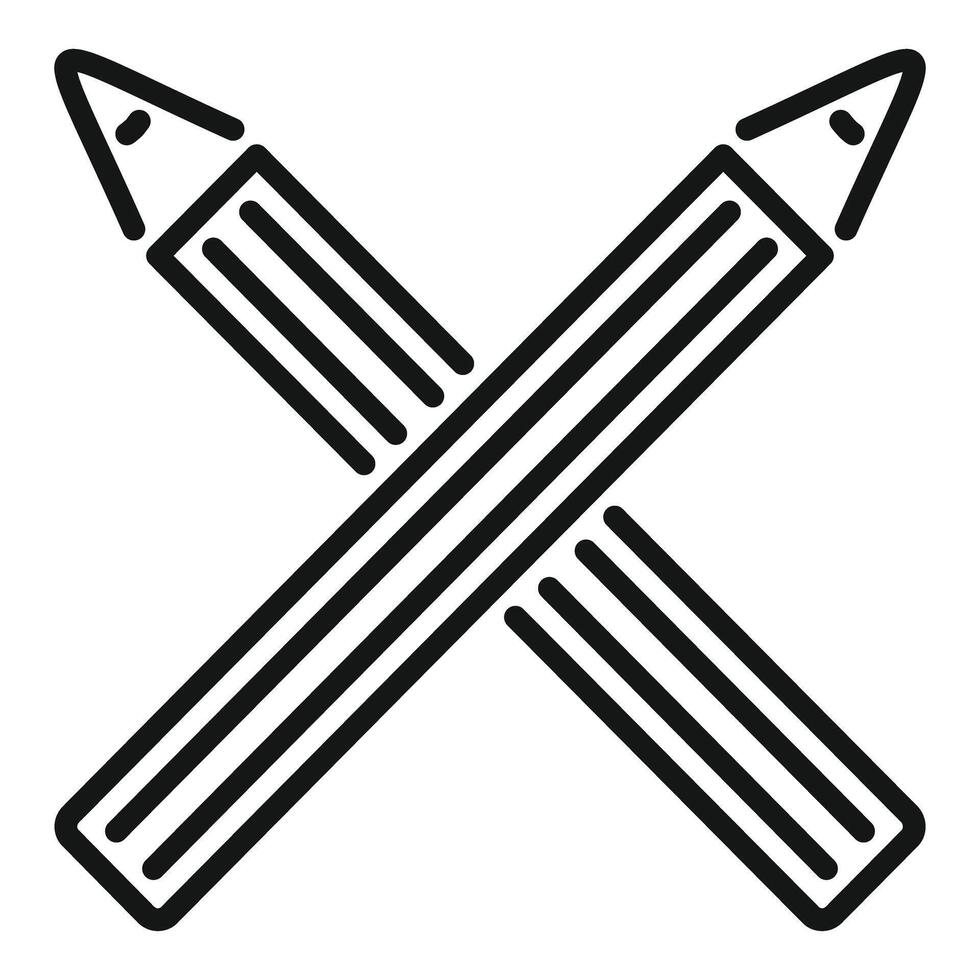 Simple black line icon of two crossed pencils representing writing, creativity, or education vector