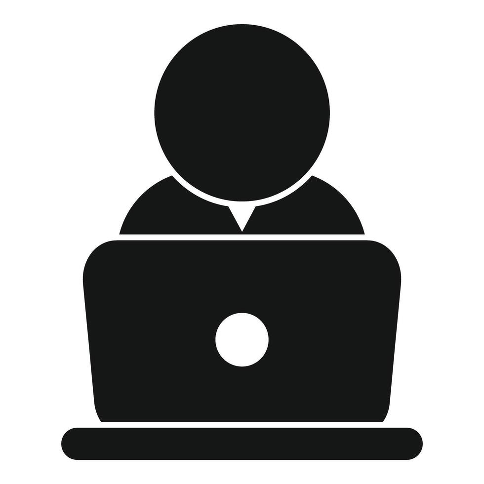 Businessman working using laptop glyph icon vector