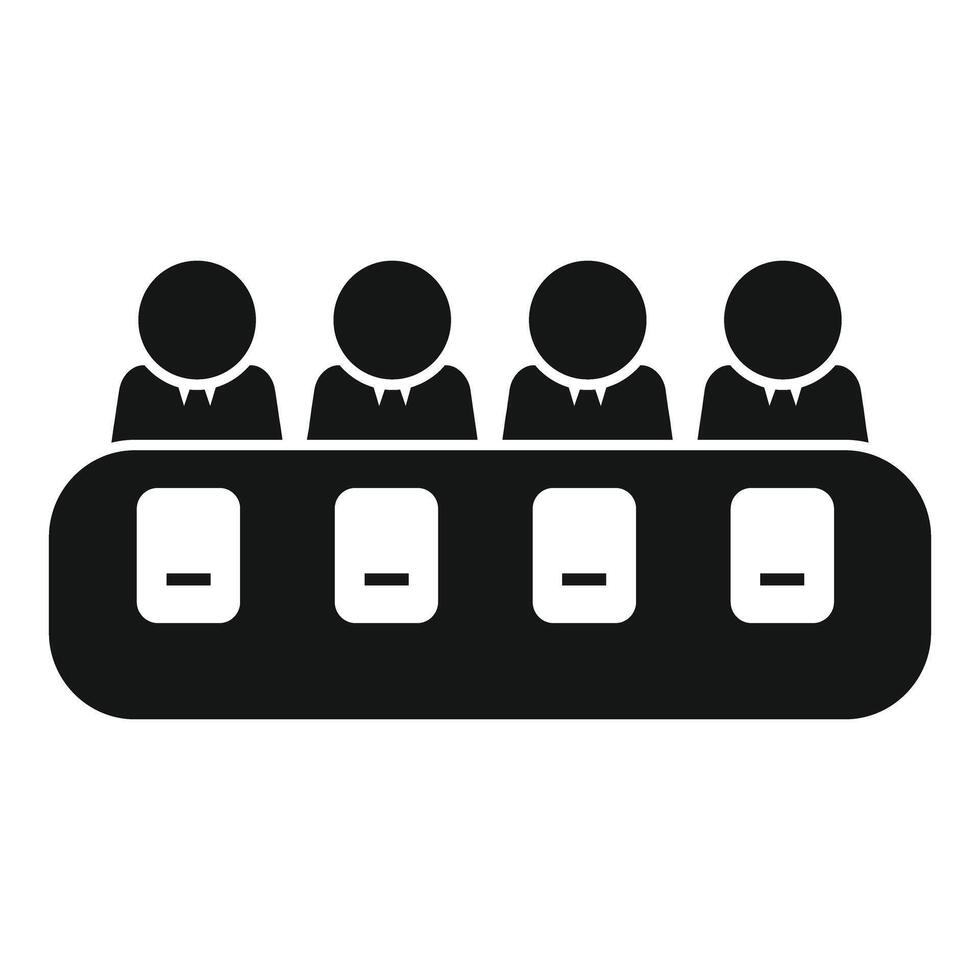 Jury members sitting behind desk listening during trial icon vector