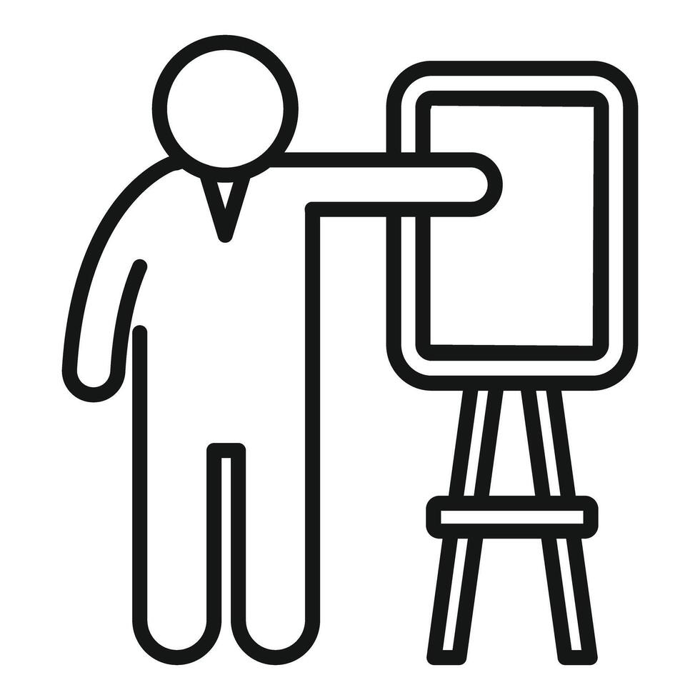 Businessman is pointing at an empty flip chart during a presentation vector