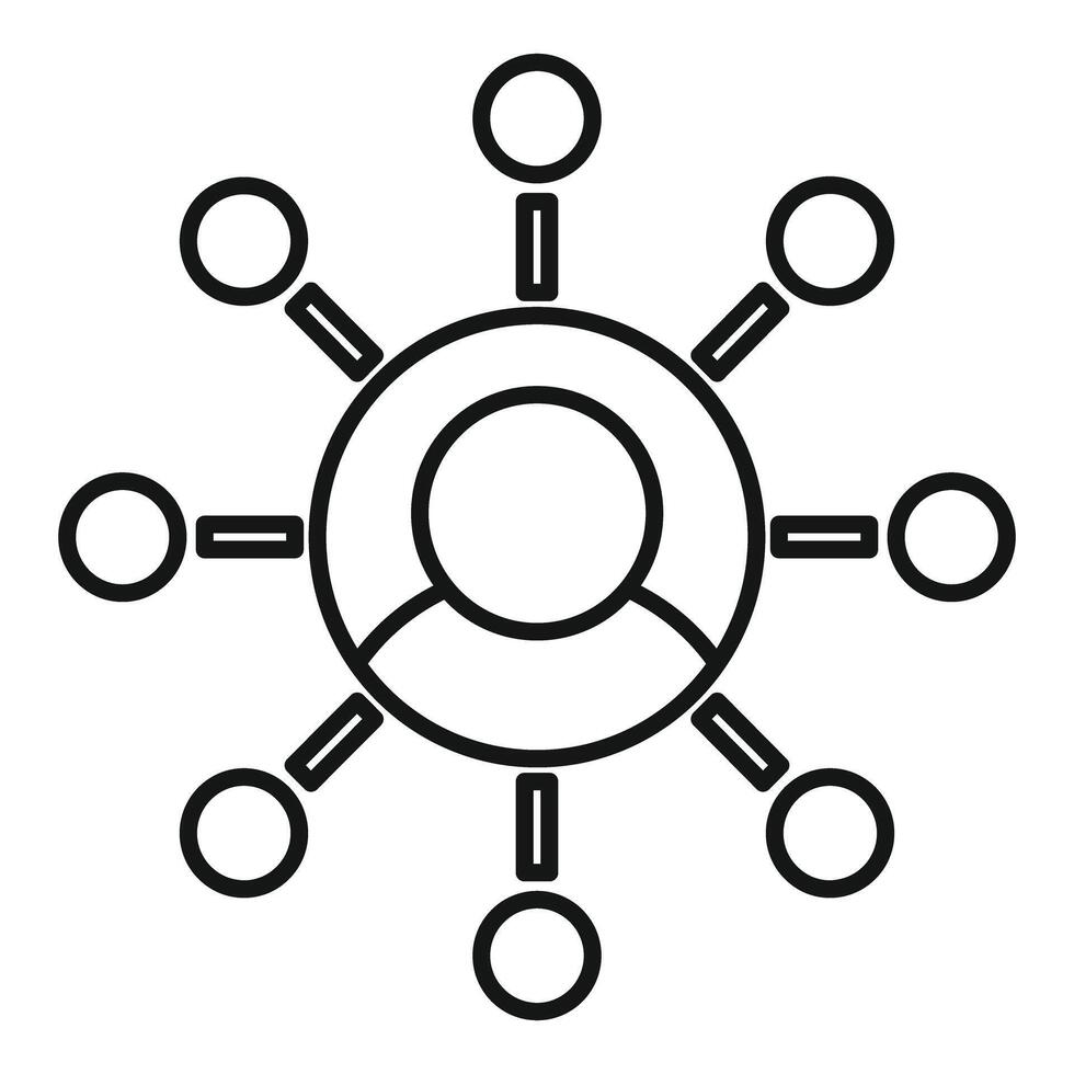 Person connecting with eight other people using network hub vector