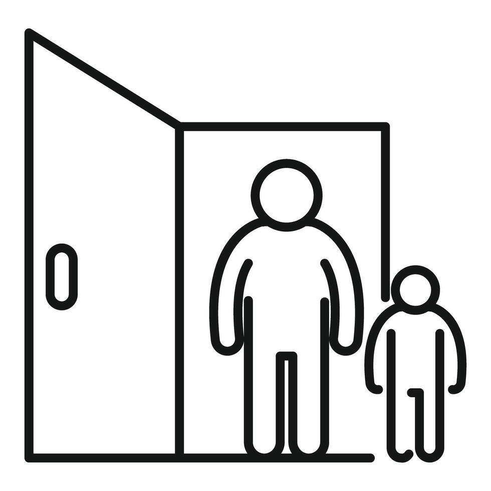 Father and son leaving home through open door vector