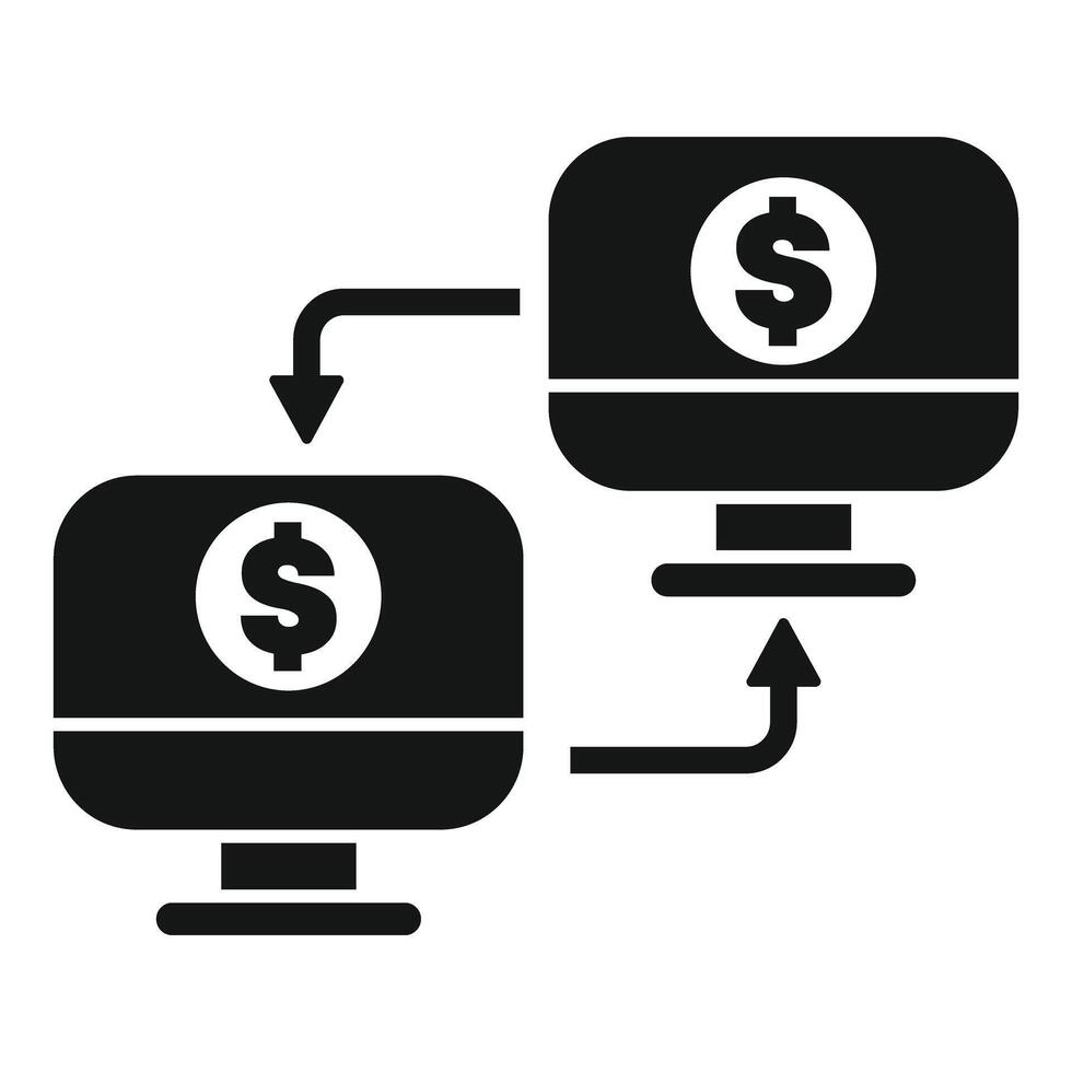 Money transferring from one computer to another computer vector