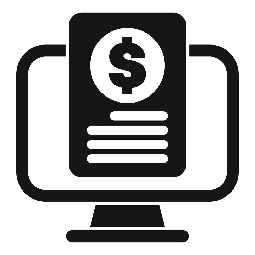 Computer showing invoice with dollar symbol icon vector