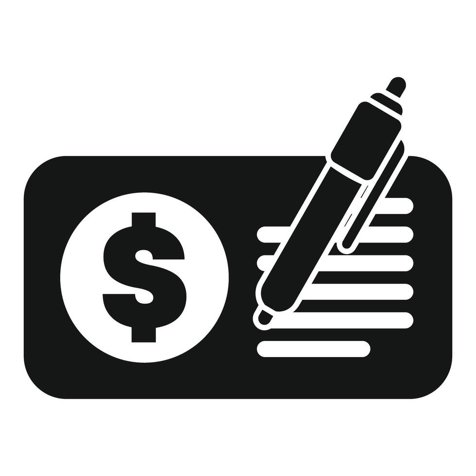 Pen writing a check for payment with dollar symbol icon vector