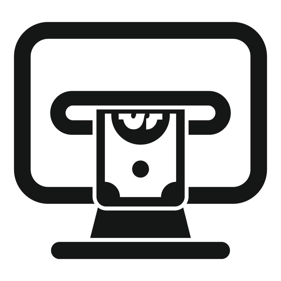 Online atm money withdraw icon, inserting cash in computer vector