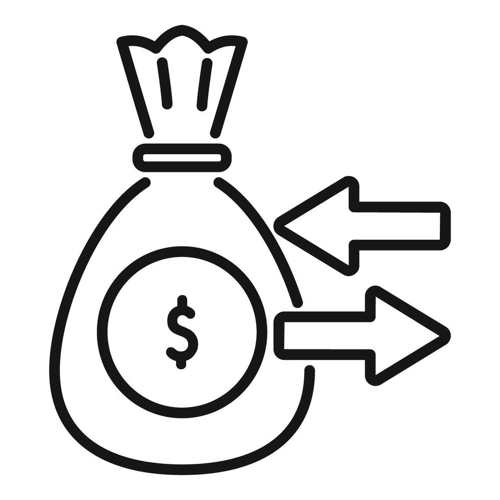 Money bag exchanging funds with arrows indicating financial transaction vector