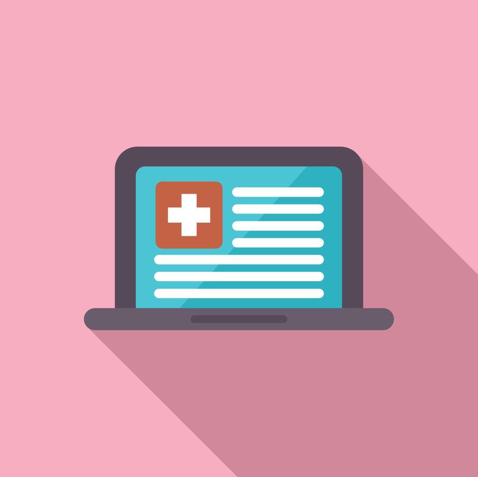 Laptop showing medical information with cross symbol on screen for online healthcare consultation vector