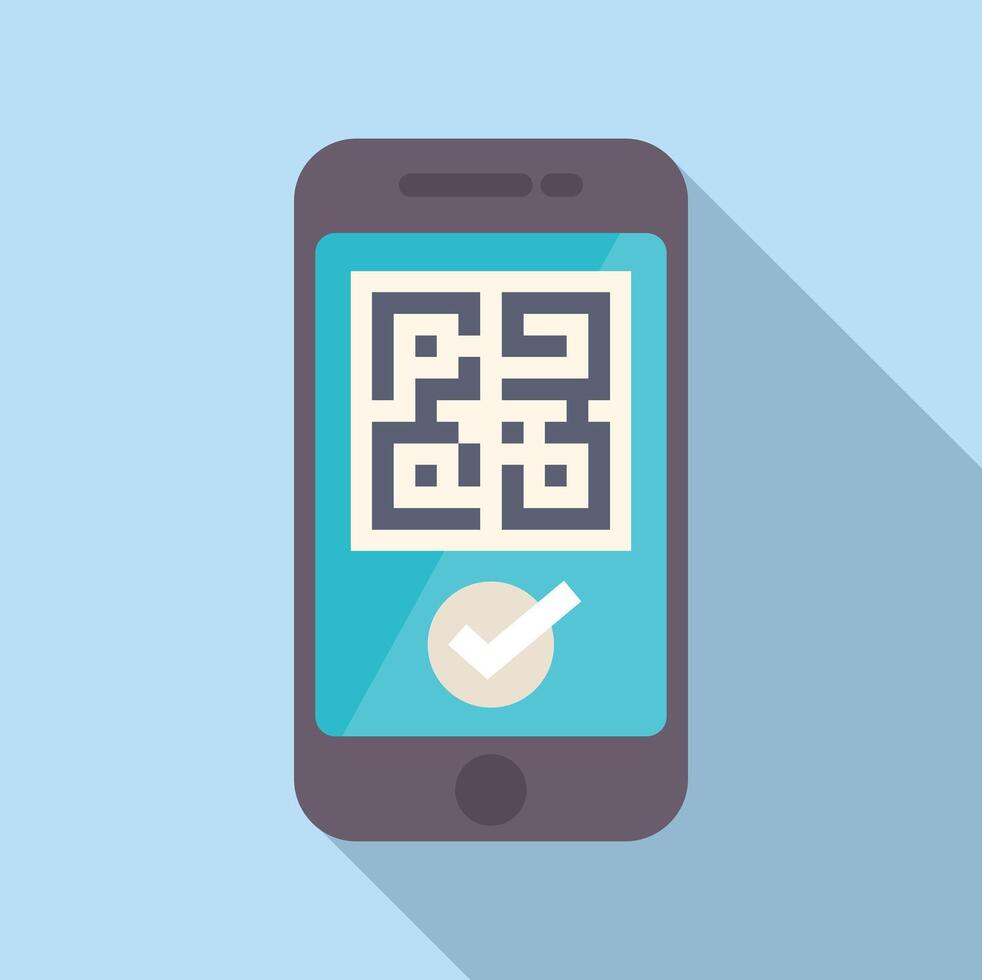 Smartphone scanning qr code successfully with checkmark vector