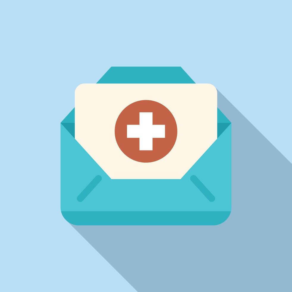 Envelope containing a document with a medical cross is showing online medical services vector