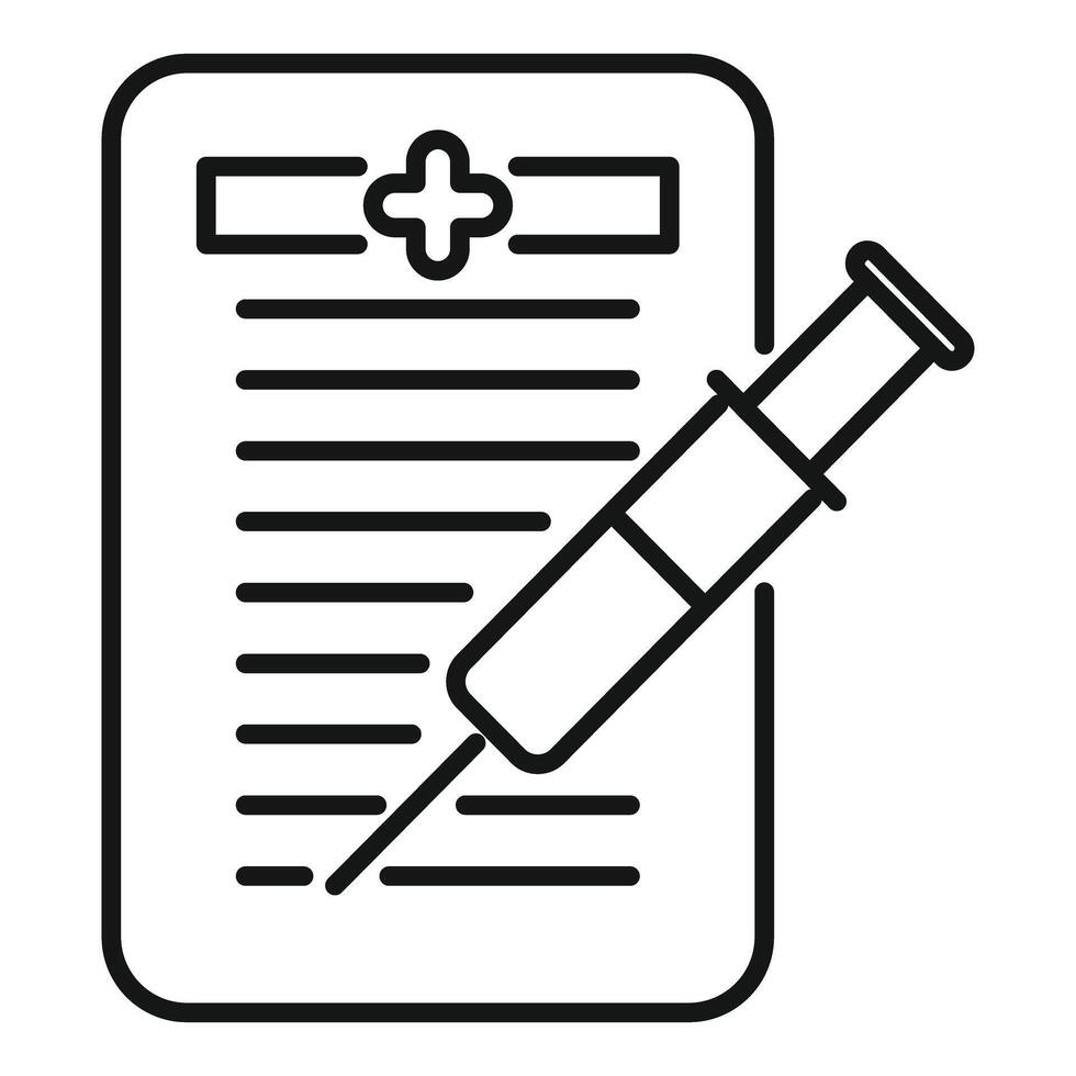 Simple icon of a medical prescription form with a syringe lying on top vector