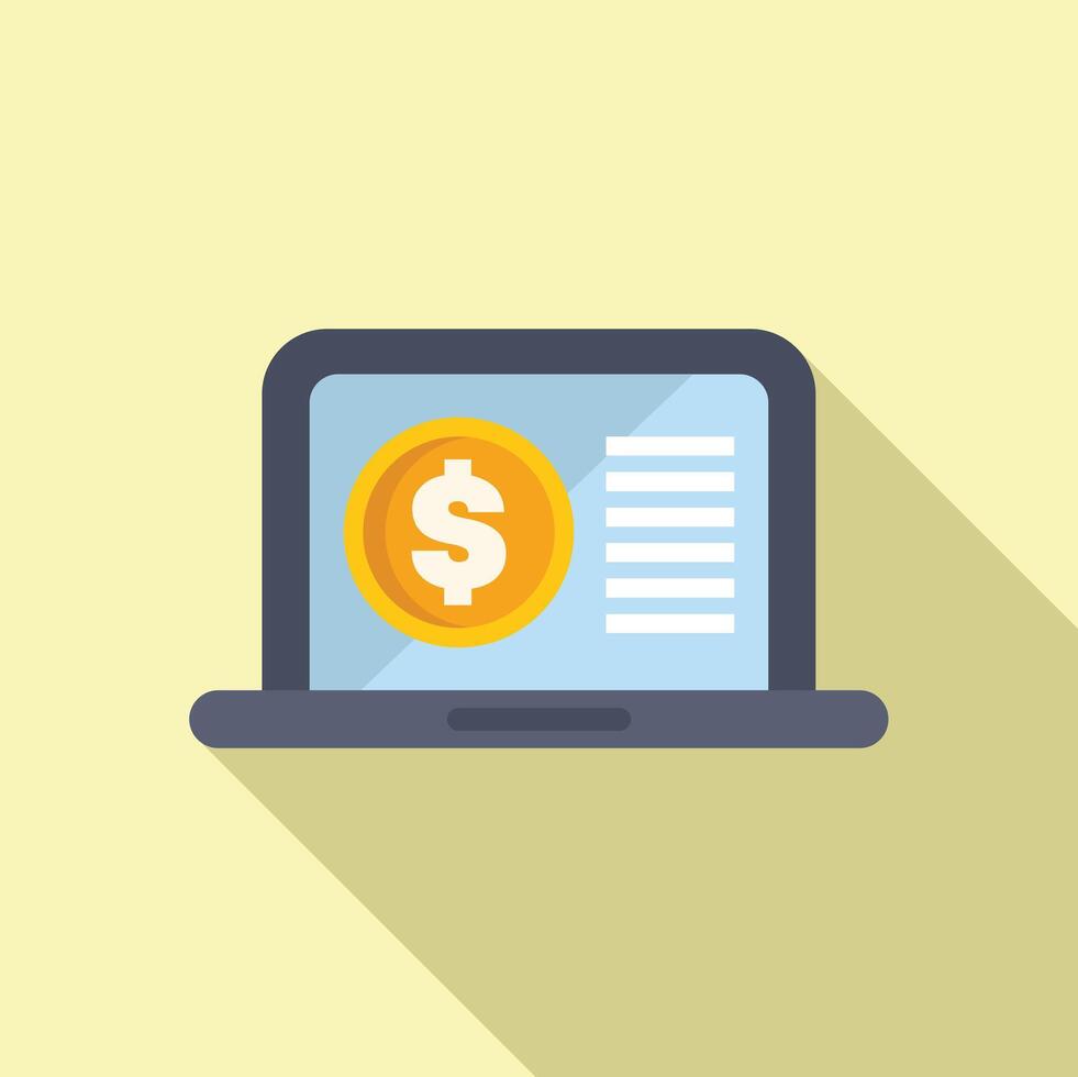 Laptop showing online payment with dollar coin icon vector