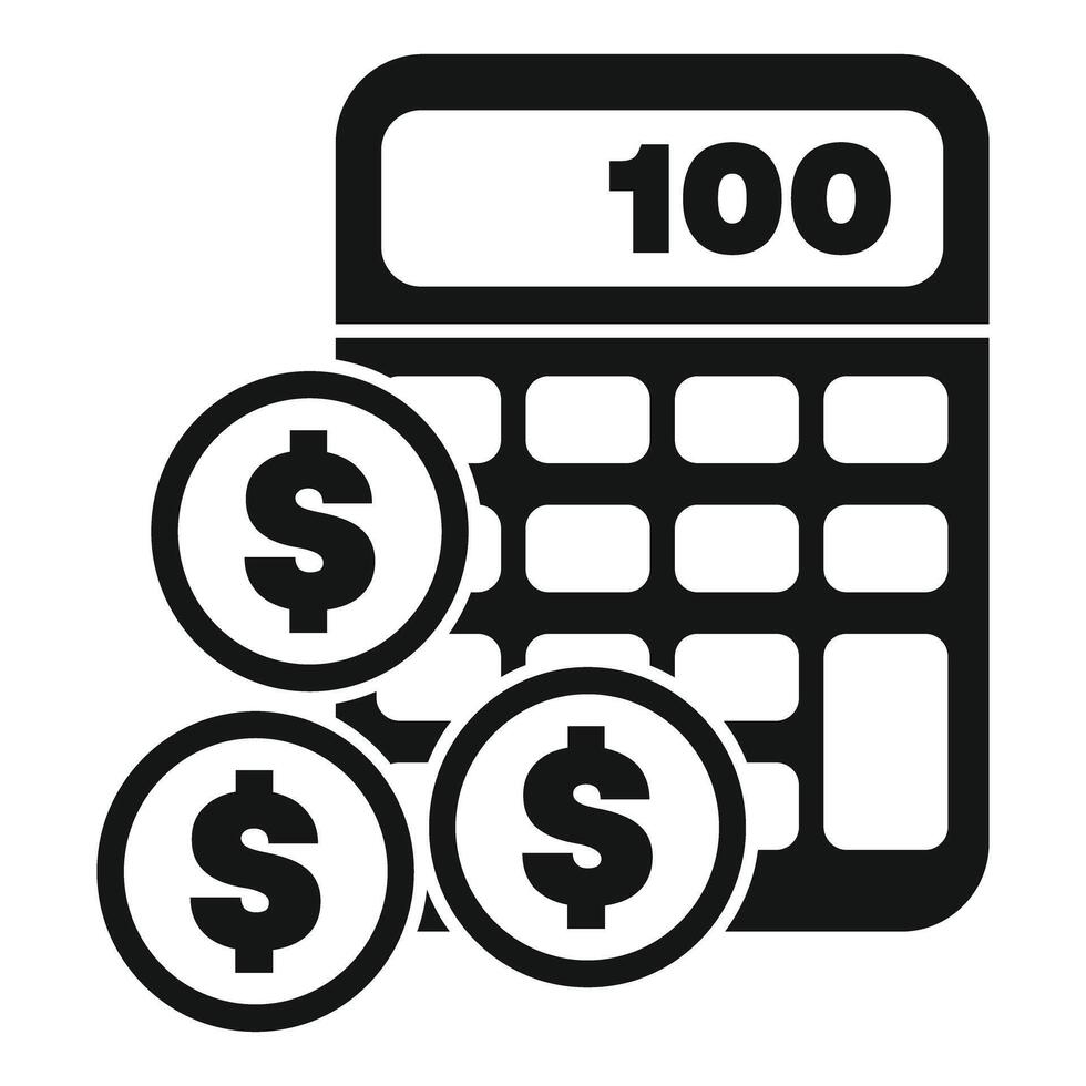 Calculator displaying number one hundred with three dollar coins representing financial success vector