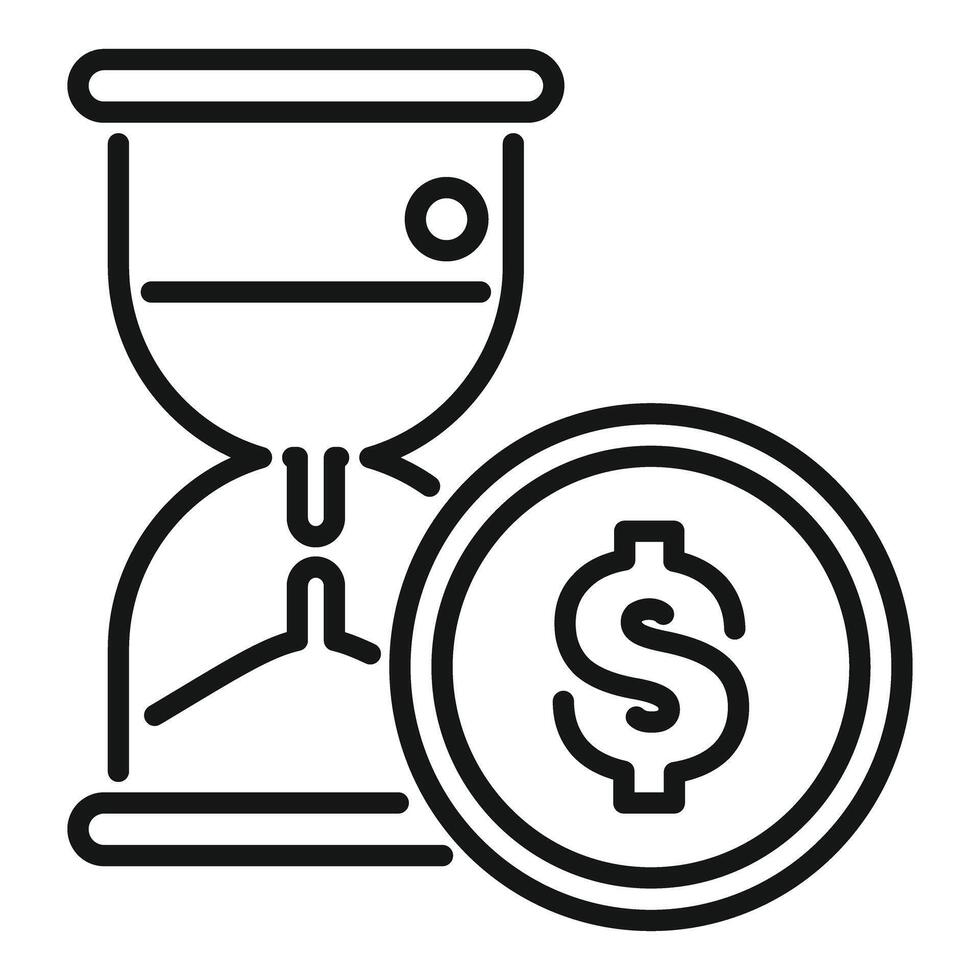Hourglass losing time near dollar coin symbolizing deadline for payment vector