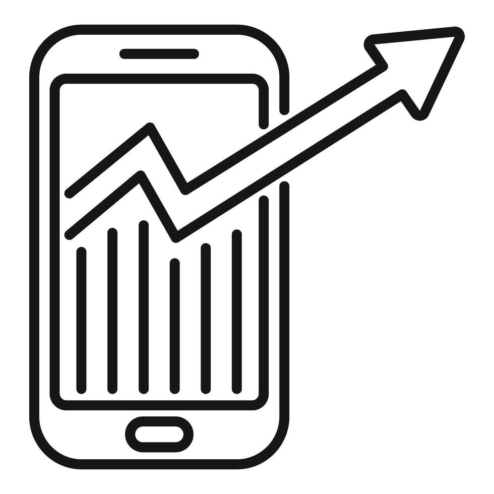Smartphone showing growing up graph icon thin line vector